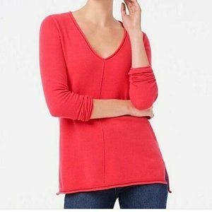 J. Crew Factory Woman's‎ Sz S Red V Neck Step Hem Fall Cotton Wool Sweater AC623